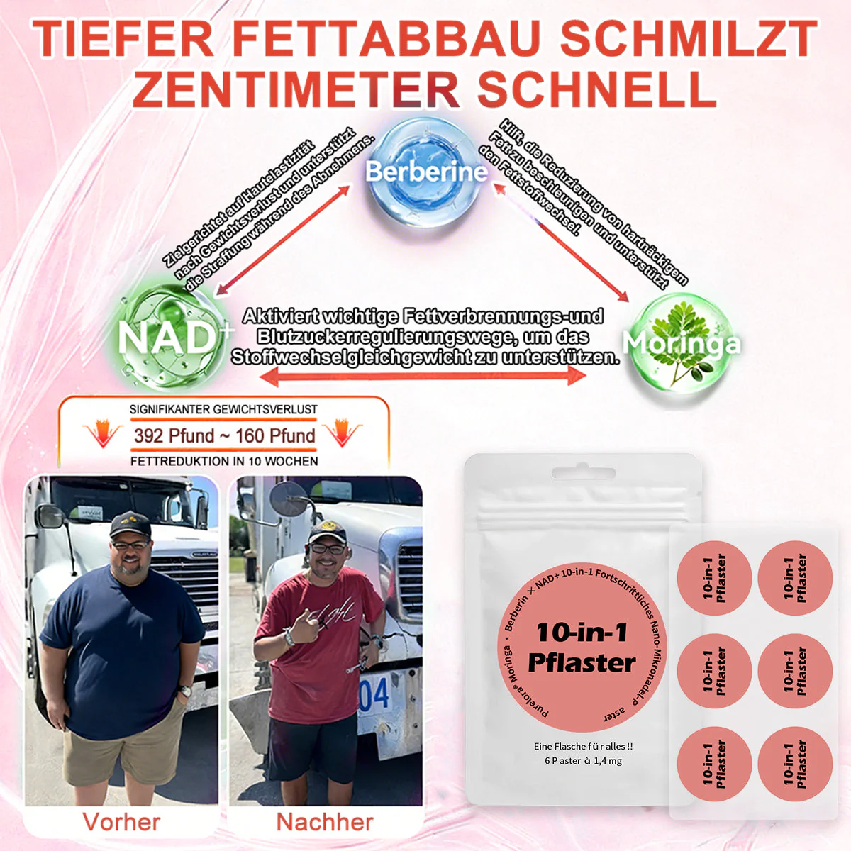 Offizieller Bestseller丨Purelora® Moringa Berberine NAD+ 10-in-1 Nano-Mikronadel-Patch (Nur einmal täglich, sichtbare Veränderungen in 7 Tagen) ✅ Für Übergewicht, lockere Haut, Diabetes, Schlafapnoe, Gelenkprobleme und mehr - Image 4