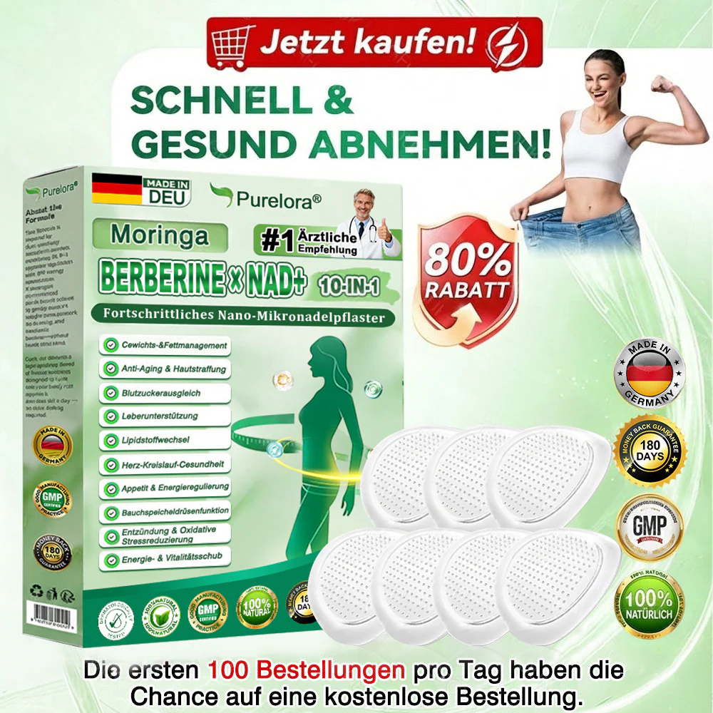 🔥 Offizieller Bestseller丨Purelora® Moringa Berberine x NAD+ 10-in-1 Nano-Mikronadel-Patch (Nur einmal täglich, sichtbare Veränderungen in 7 Tagen) ✅ Für Übergewicht, lockere Haut, Diabetes, Schlafapnoe, Gelenkprobleme und mehr