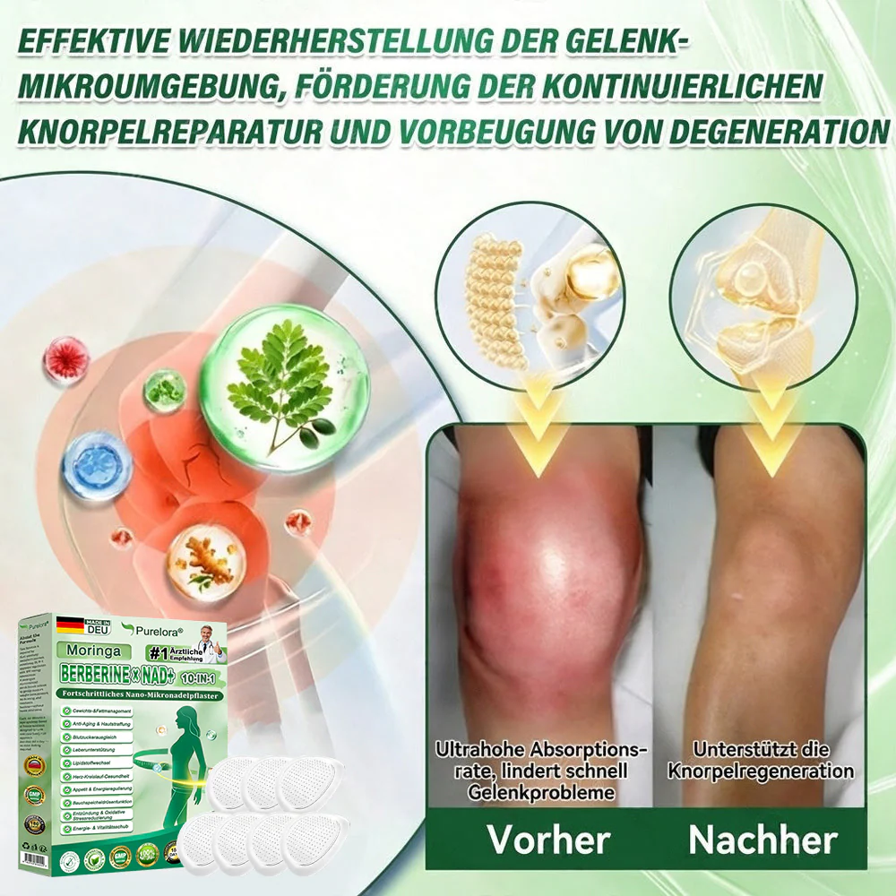 🔥 Offizieller Bestseller丨Purelora® Moringa Berberine x NAD+ 10-in-1 Nano-Mikronadel-Patch (Nur einmal täglich, sichtbare Veränderungen in 7 Tagen) ✅ Für Übergewicht, lockere Haut, Diabetes, Schlafapnoe, Gelenkprobleme und mehr - Image 9