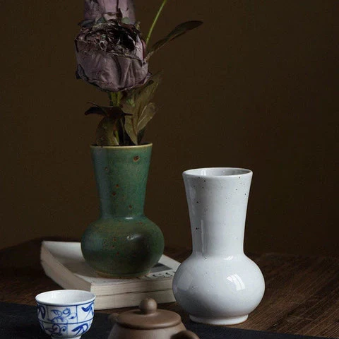 Handmade Ceramic Vase Emerald Green and white - Image 3