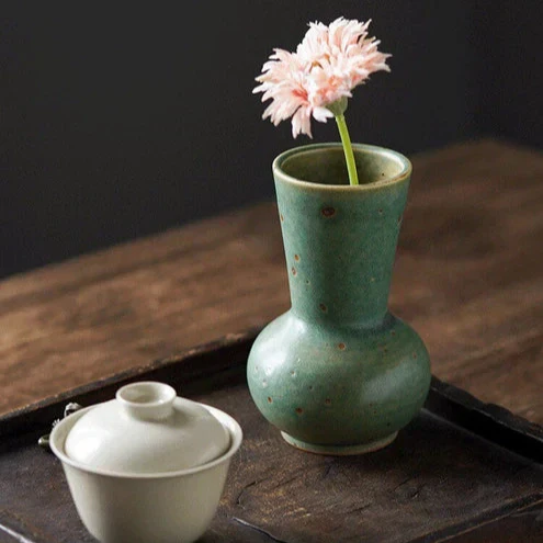 Handmade Ceramic Vase Emerald Green and white - Image 6