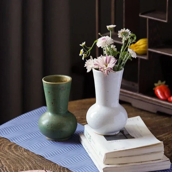 Handmade Ceramic Vase Emerald Green and white - Image 7