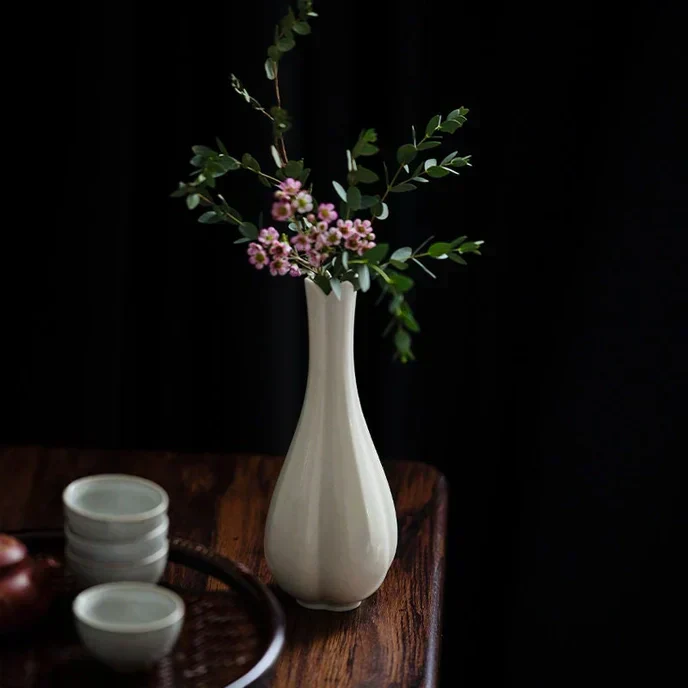Handmade White Ceramic Tall Vase - Image 3