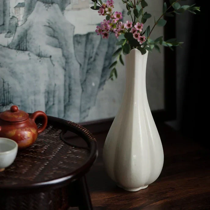Handmade White Ceramic Tall Vase - Image 4