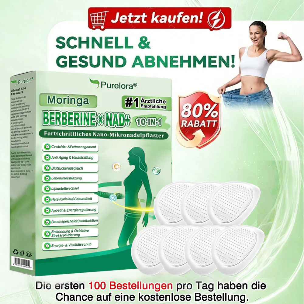 💖Offizieller Bestseller丨Purelora® Moringa Berberinex NAD+ 10-in-1 Nano-Mikronadel-Patch (Nur einmal täglich, sichtbare Veränderungen in 7 Tagen) ✅ Für Übergewicht, lockere Haut, Diabetes, Schlafapnoe, Gelenkprobleme und mehr