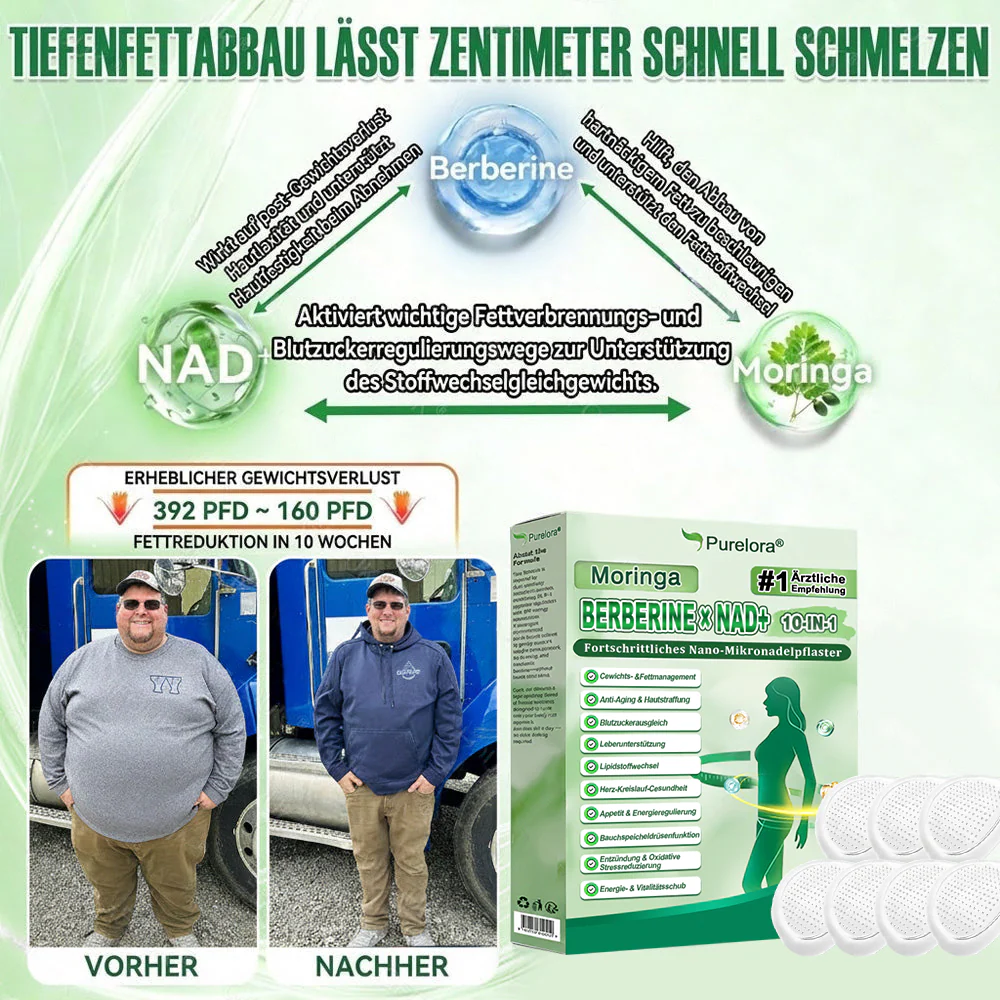 💖Offizieller Bestseller丨Purelora® Moringa Berberinex NAD+ 10-in-1 Nano-Mikronadel-Patch (Nur einmal täglich, sichtbare Veränderungen in 7 Tagen) ✅ Für Übergewicht, lockere Haut, Diabetes, Schlafapnoe, Gelenkprobleme und mehr - Image 4